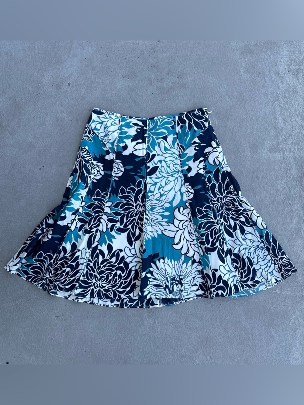 Ann Taylor Teal, Navy & White Floral Midi Skirt NWT